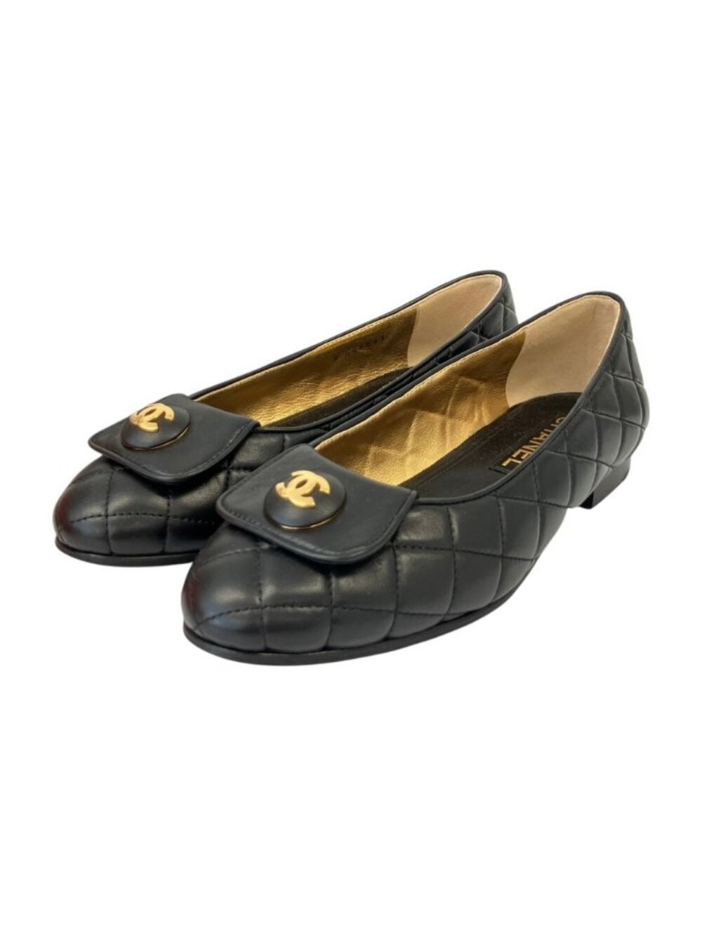 Chanel 23A Quilted CC Logo Ballerina Flat Pumps 36C Black
